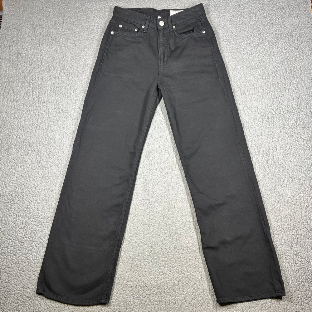 Rag & Bone Logan Mid-Rise Wide Leg Jeans Black WDD22H2935STBL Size 25